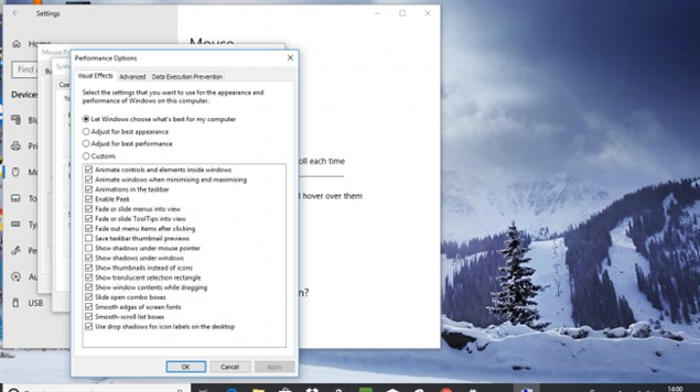 Отключение визуальных эффектов Windows 10