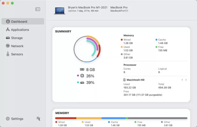 Приложение iStatistica Pro для MacBook