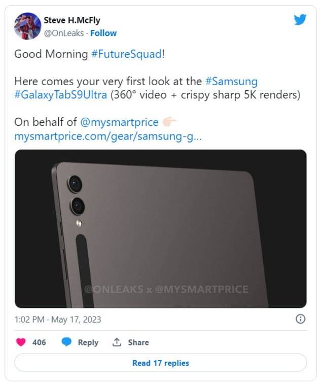 Рендеры Samsung Galaxy Tab S9 Ultra от OnLeaks