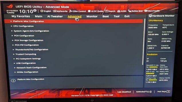 BIOS Asus Advanced-Mode