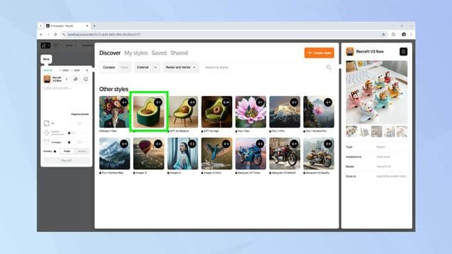 Выбор модели в Recraft