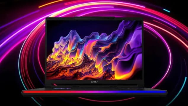 Игровой ноутбук MSI с узкими рамками экрана и логотипом на нижней панели