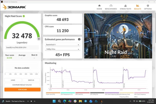 3DMark Night Raid бенчмарк результат 32478 Surface Laptop Intel Arc B390 GPU