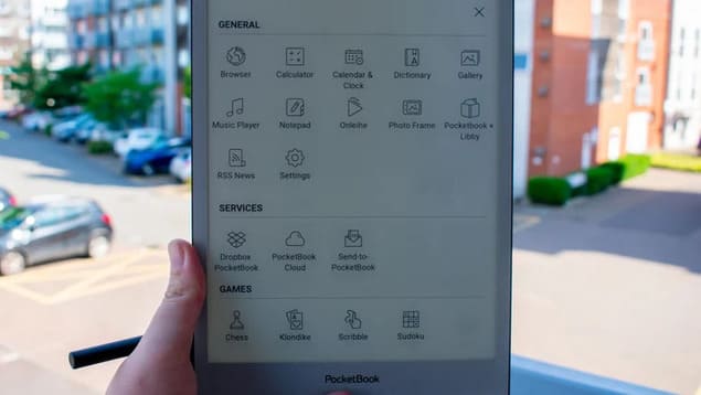 Меню приложений PocketBook InkPad One с сервисами и играми