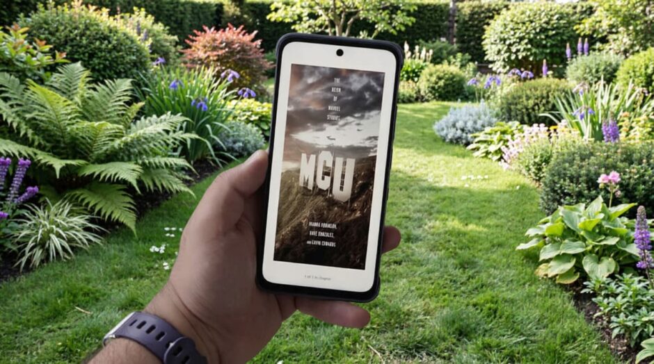 TCL Nxtpaper 70 Pro на фоне сада, демонстрация чтения